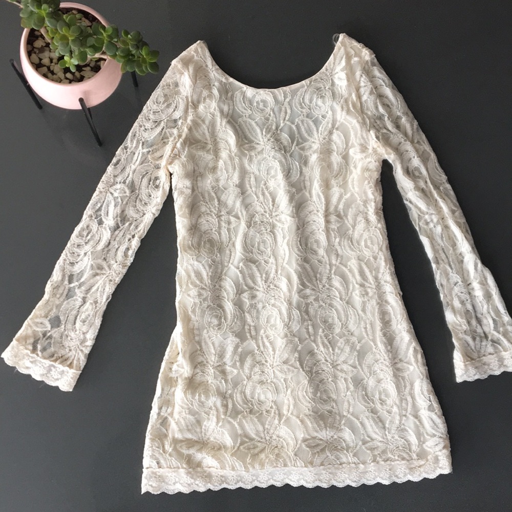 Ivory Lace Long Sleeve Boho Dress